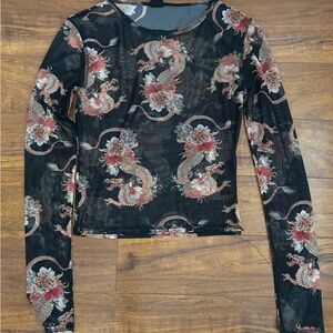 Urban Outfitters Black Dragon Print Sheer Top